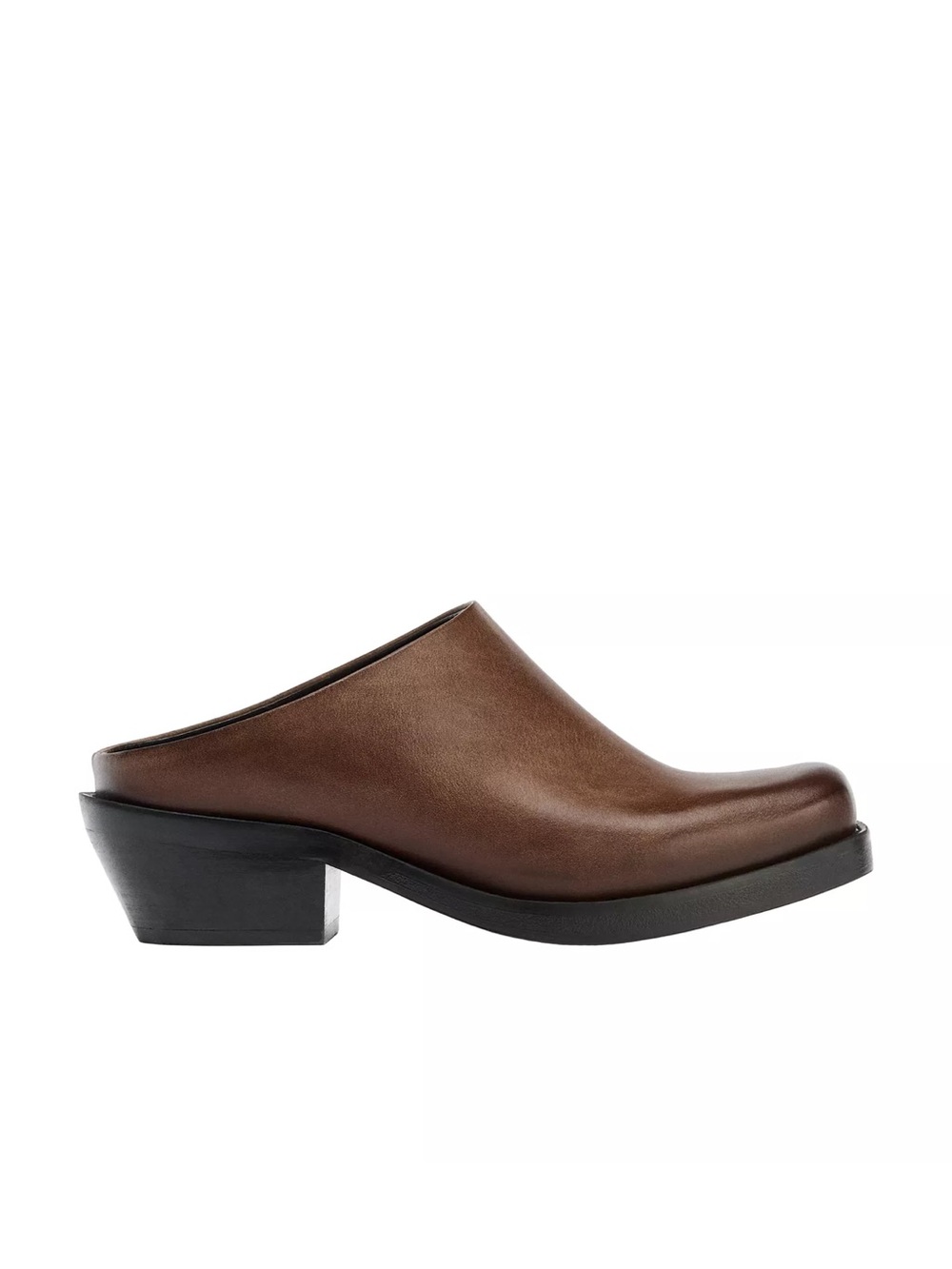 Zara Women’s Distressed Leather Clogs Dark Tan NWT